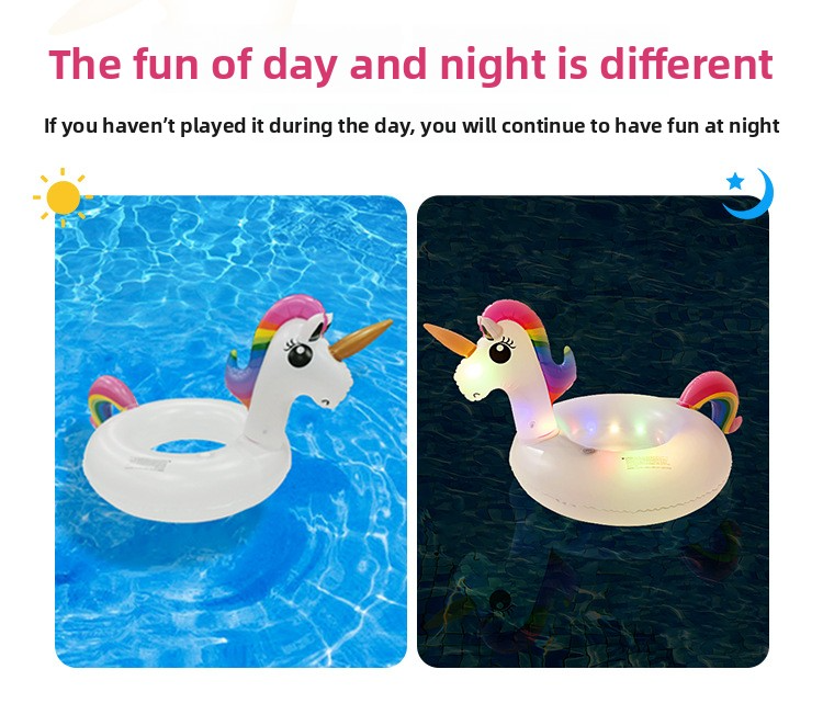 Sillón inflable de piscina con forma de unicornio, de PVC grueso con luces LED y respaldo (silla flotante extragrande para adultos, ideal para relajarse al aire libre en el agua)_voghion.com