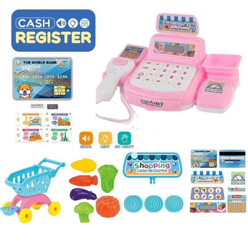 Giocattolo interattivo per bambini, registratore di cassa, calcolatrice, frutta per la spesa, effetti sonori realistici, gioco di finzione, supermercato (colori multipli)_voghion.com
