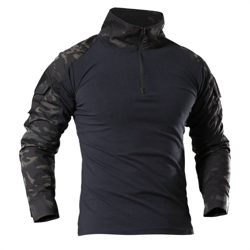 2025 Fashion Long Sleeve 1/4 Zipper Tactical T-Shirts Pockets Men's Summer Combat T-Shirt Cotton Polyester Training Clothing_voghion.com
