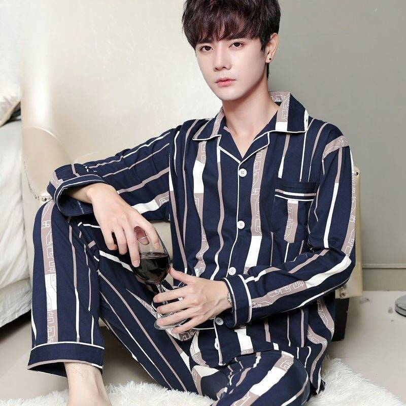 100 % reine Baumwolle Herren Nachtwäsche 2-teilig Casual Nachtwäsche Plaid Herbst Nachtwäsche Home Wear Herren Nachtwäsche Reine Baumwolle Nachtwäsche Set_voghion.com