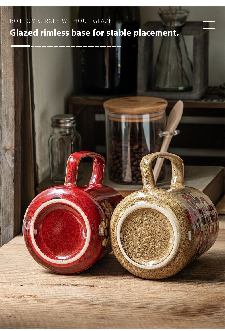 Time Sigh Tapered Ceramic Mug – 700ml Chinese-Inspired Cup (Khaki/Red, With Lid & Spoon, Gift Box Option)_voghion.com