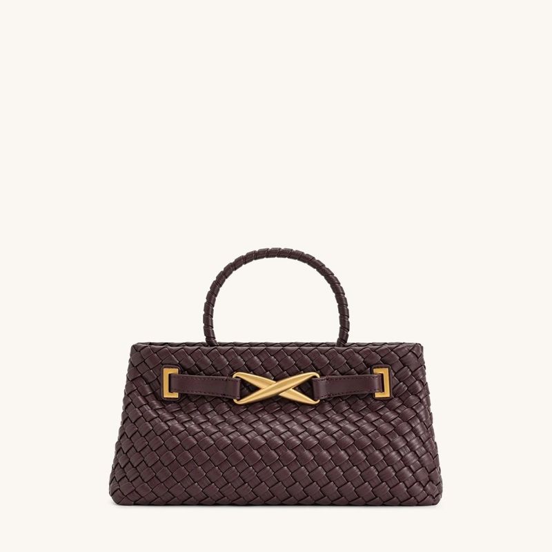 JW PEI'S Woven Top-Handle Bag | Black Vegan Leather With Gold Hardware | Sustainable & Durable For Daily Use_voghion.com