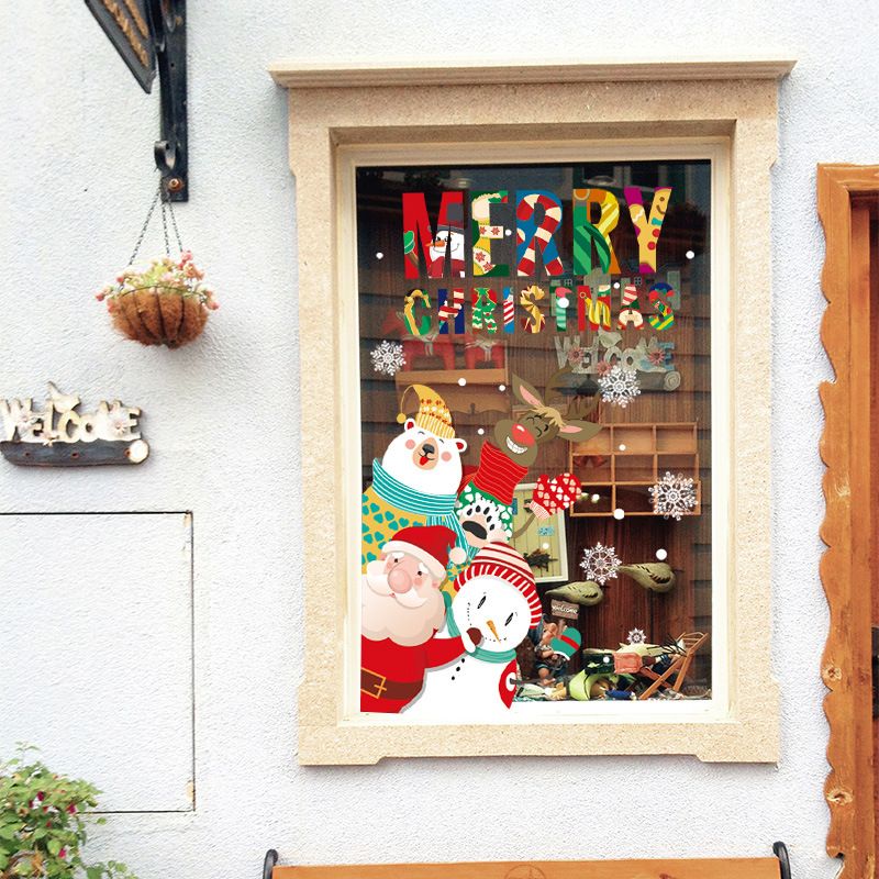 Pegatinas navideñas extraíbles para ventana - XL867, decoración navideña grande con dibujos de renos y osos para el hogar y el dormitorio (60 x 90 cm, PVC)_voghion.com