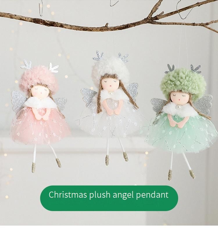 Enchanting Angel Girl Christmas Ornament – Fluffy Tulle Skirt & Antler Wings For Festive Tree Decor (Green/White/Pink)_voghion.com