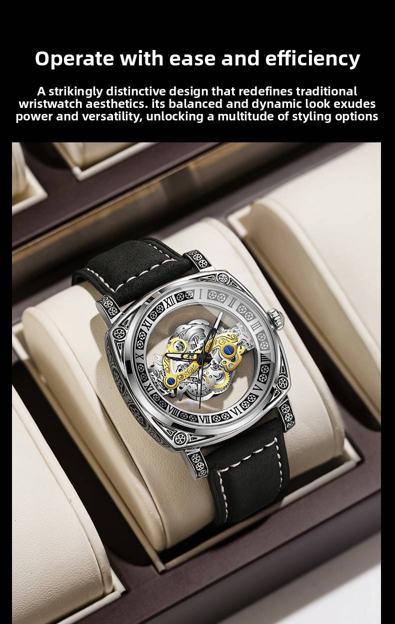 Luxuriöse Herren-Quarzuhr mit Edelstahlarmband, skelettiertem Zifferblatt, wasserdicht, Datumsanzeige und Leuchtzeigern für Business und Freizeit_voghion.com