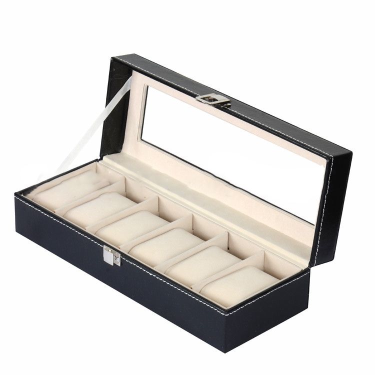 Premium 6-Slot Watch Box With Soft Velvet Interior - Elegant MDF & PU Leather Storage Case For Men's & Women's Timepieces_voghion.com