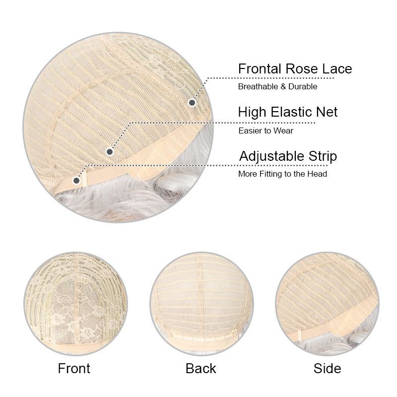 Synthetische Clip-in-Perücken für Damen, grau und weiß, mit Mittelscheitel, kurzes lockiges Haar, Hochtemperaturdraht, Kopfbedeckung, neue Perücken_voghion.com