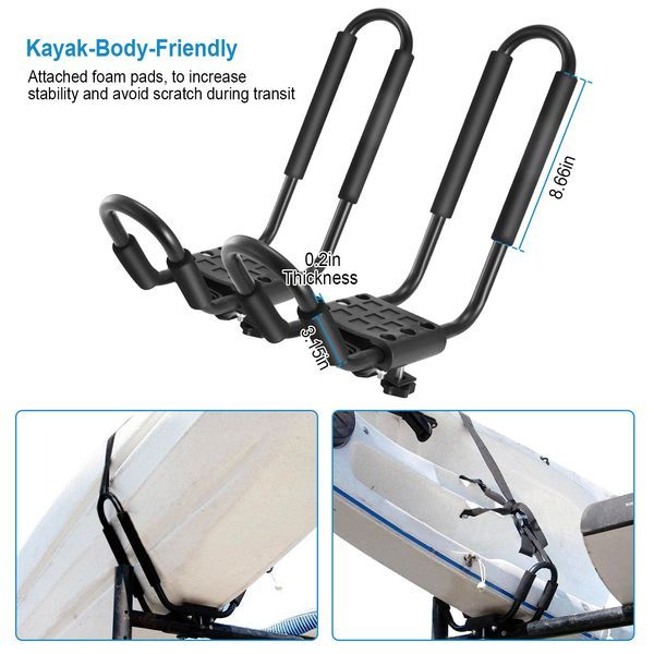 Title: 1 Pair Universal J-Bar Kayak Carrier 220LBS Load Heavy Duty Canoe Car Top Mount Carrier Roof Rack W/ 2Pcs Tie Down Straps_voghion.com