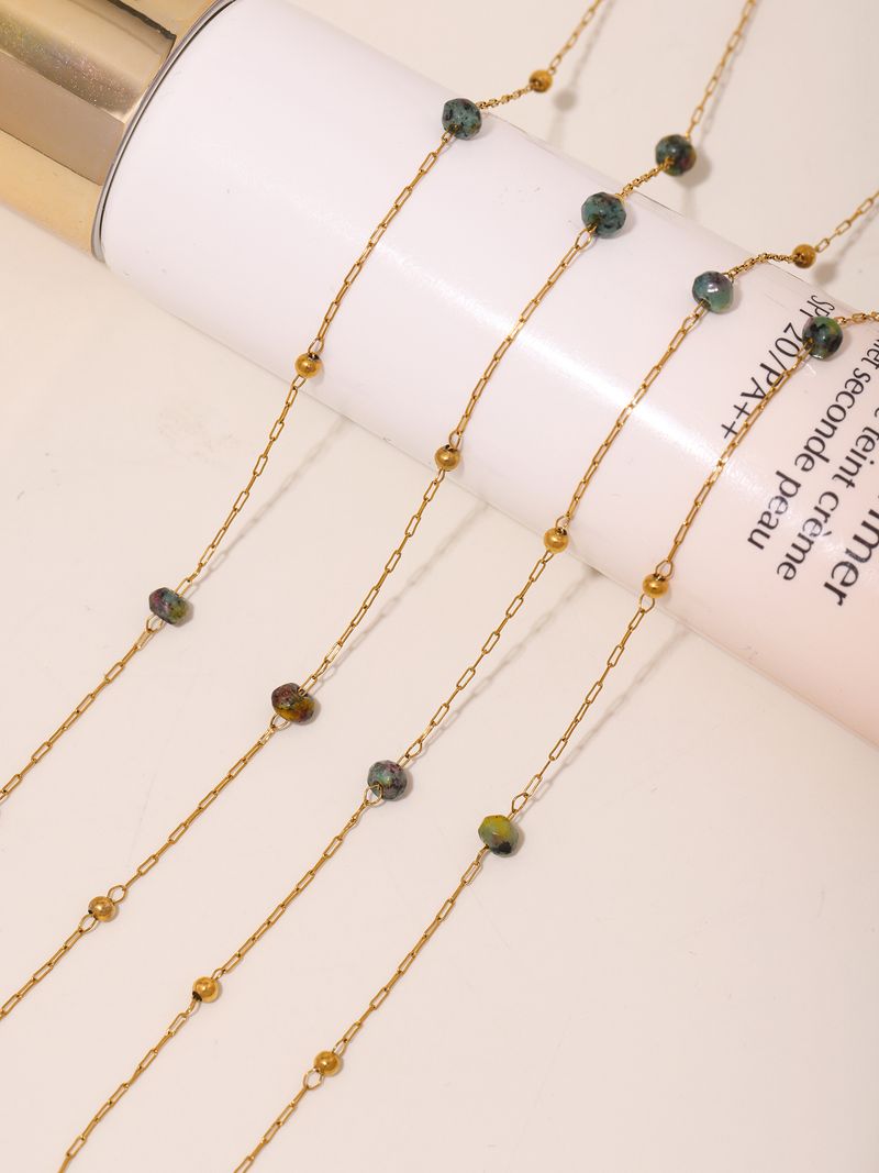 Collana di perline fatta a mano minimalista Niche - Catena a croce martellata ultra fine in zircone sfaccettato da 2 mm in acciaio inossidabile_voghion.com