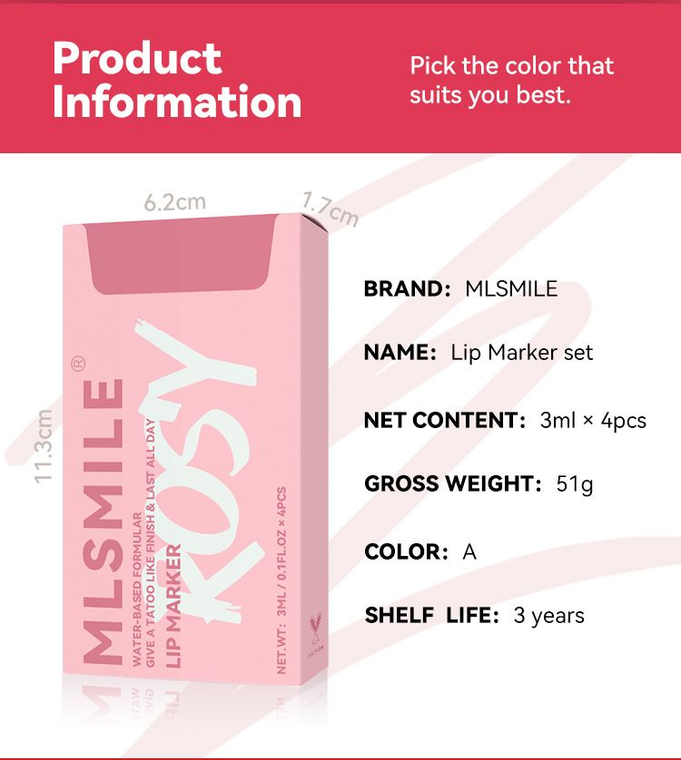 MLSMILE Stylo à lèvres antiadhésif longue durée, facile à colorer, crayon à lèvres mat, marqueur, rouge à lèvres, eau_voghion.com