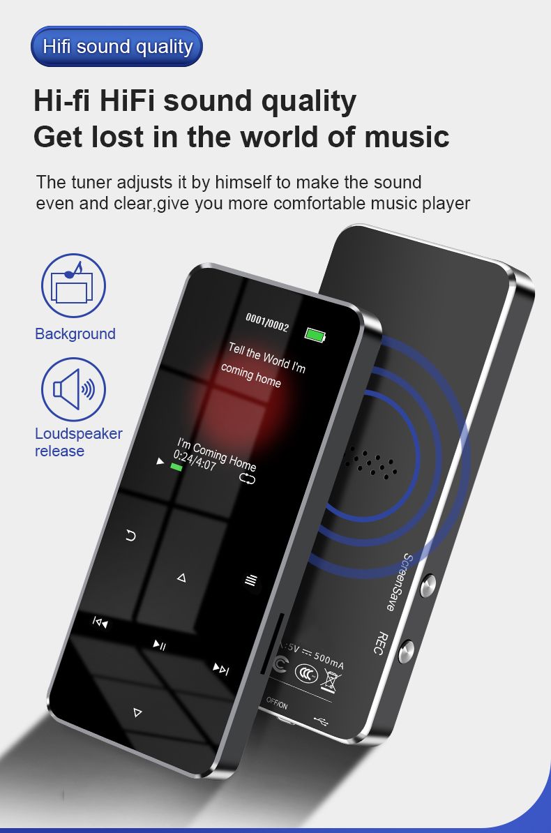 Mp3 2.0'' Metallinen MP4 Musiikki HiFi Bluetooth 5.0 MP3-tukikortti Sisäänrakennettu kaiutin FM-herätyskellolla E-kirjasoitin_voghion.com