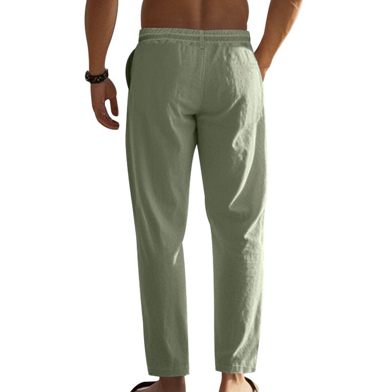 "Freizeithose aus Leinen für Herren - Atmungsaktive Sommerhose mit gerader Passform für Outdoor- und Strandkleidung (Weiß, Schwarz, Grau, Khaki, Armeegrün)"_voghion.com