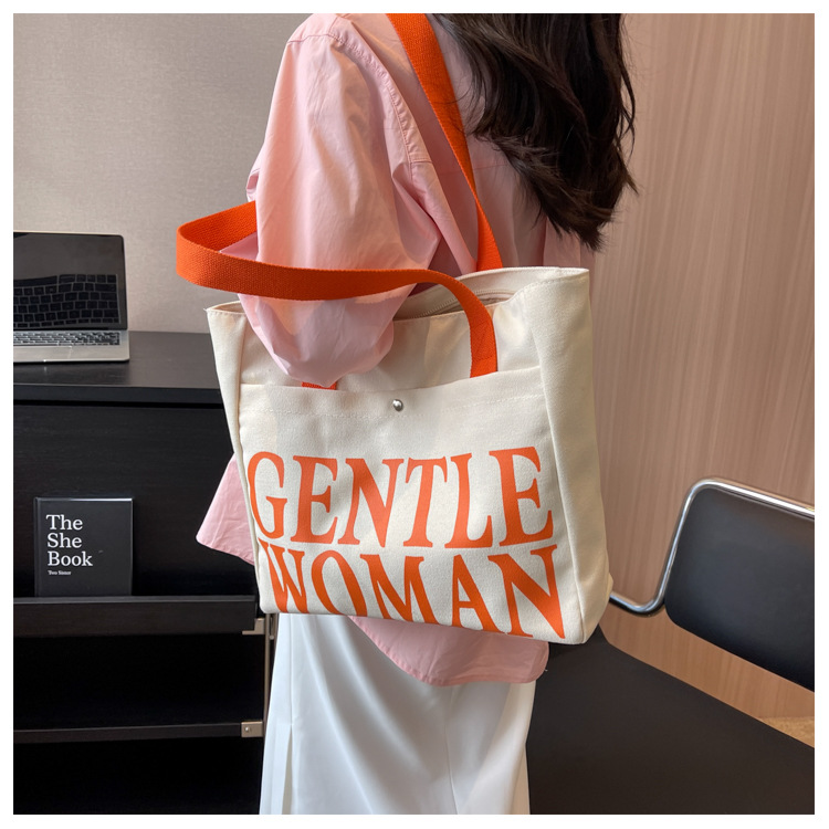 Minority Design Letter Canvas Bag Women's Single Shoulder Simple Art Lazy Large Capacity Tote Bag Women's Bag One Dropshipping_voghion.com