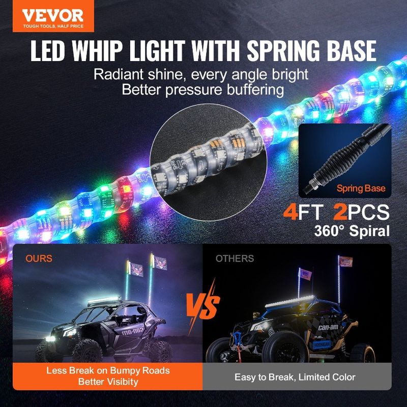 4 Control 2 PCS With Spiral Chasing Whip Whip Light Spring Lighted FT RGB Led Remote Whips Base 360 Waterproof With APP Light_voghion.com