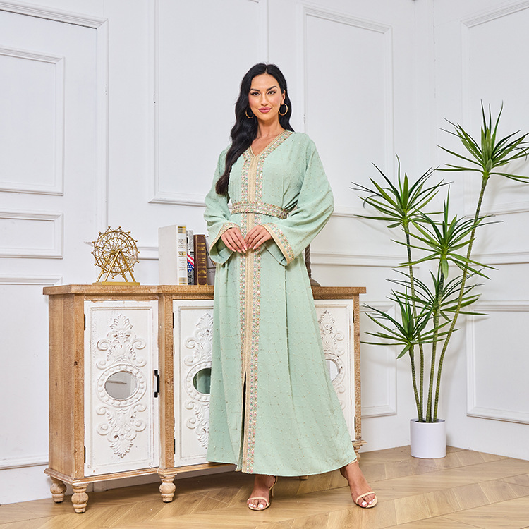 Vrouwen Midden-Oosterse Marokkaanse nieuwe moslim abaya geborduurde stijlvolle comfortabele jurk abaya_voghion.com