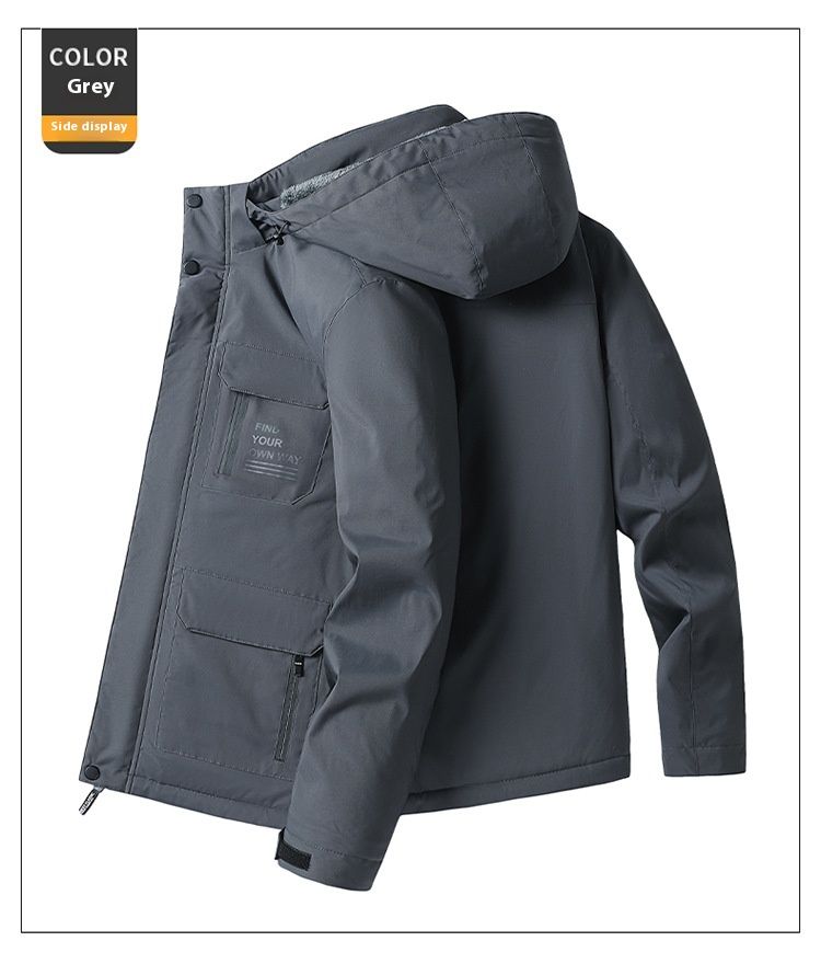 Autumn and Winter Outdoor Mountaineering Jacket with Thickened Fleece for Men, Sports Snow Warmth Hoodie Cross border_voghion.com