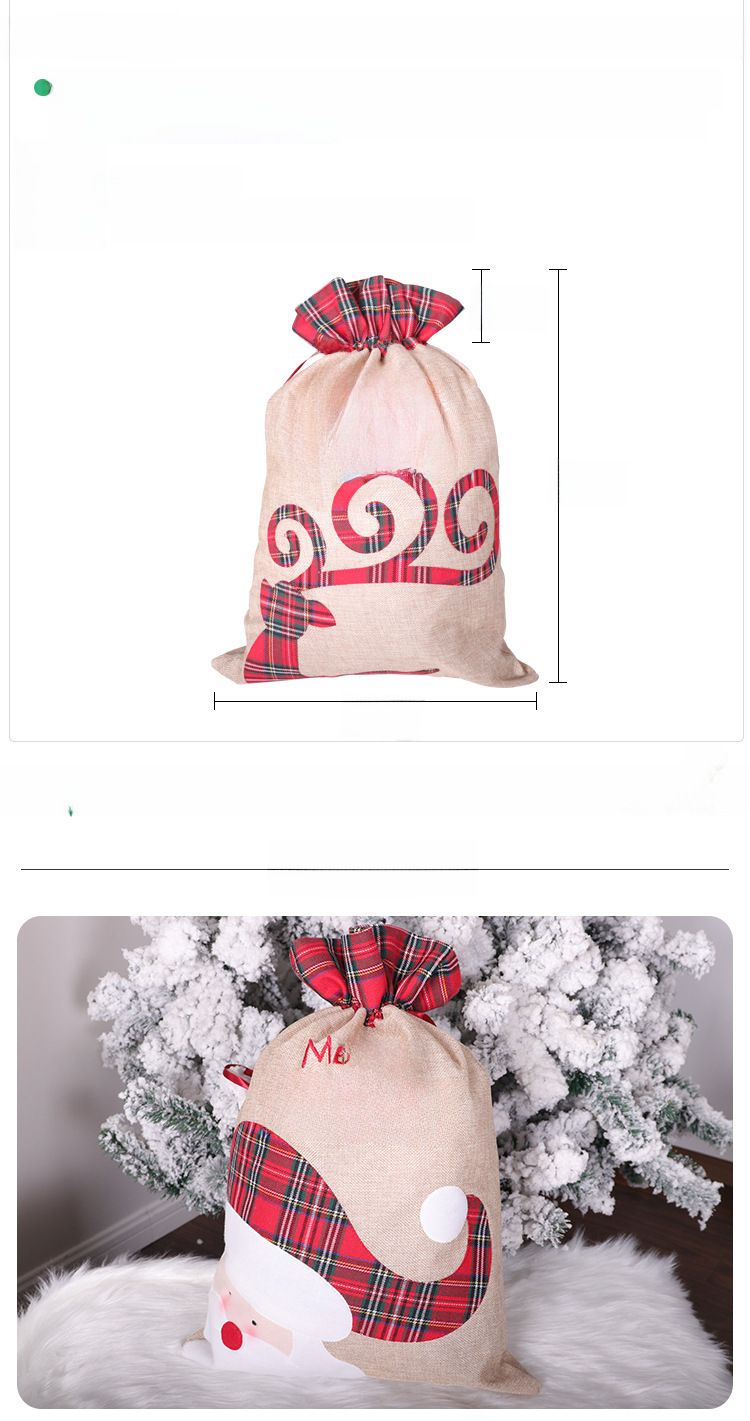 Bolsa de regalo de lino navideña con forma de cervatillo de Papá Noel, cinta con cordón, bolsa de dulces, bolsa de decoración navideña_voghion.com