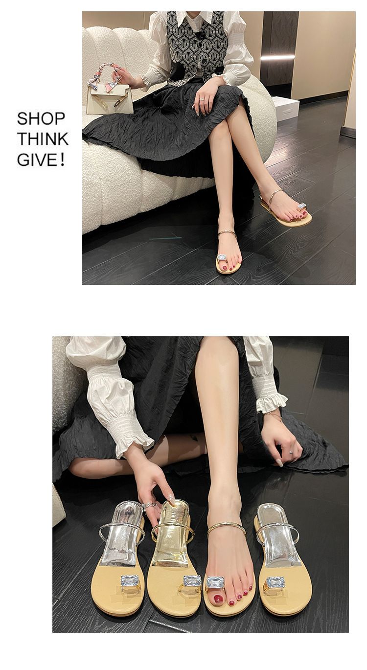 A Pigeon Egg Big Sister Same Style Rhinestone Outer Wear Thong Sandals Flat Bottom Inner Heightened Wedge Heel Beach Sandals For Women_voghion.com