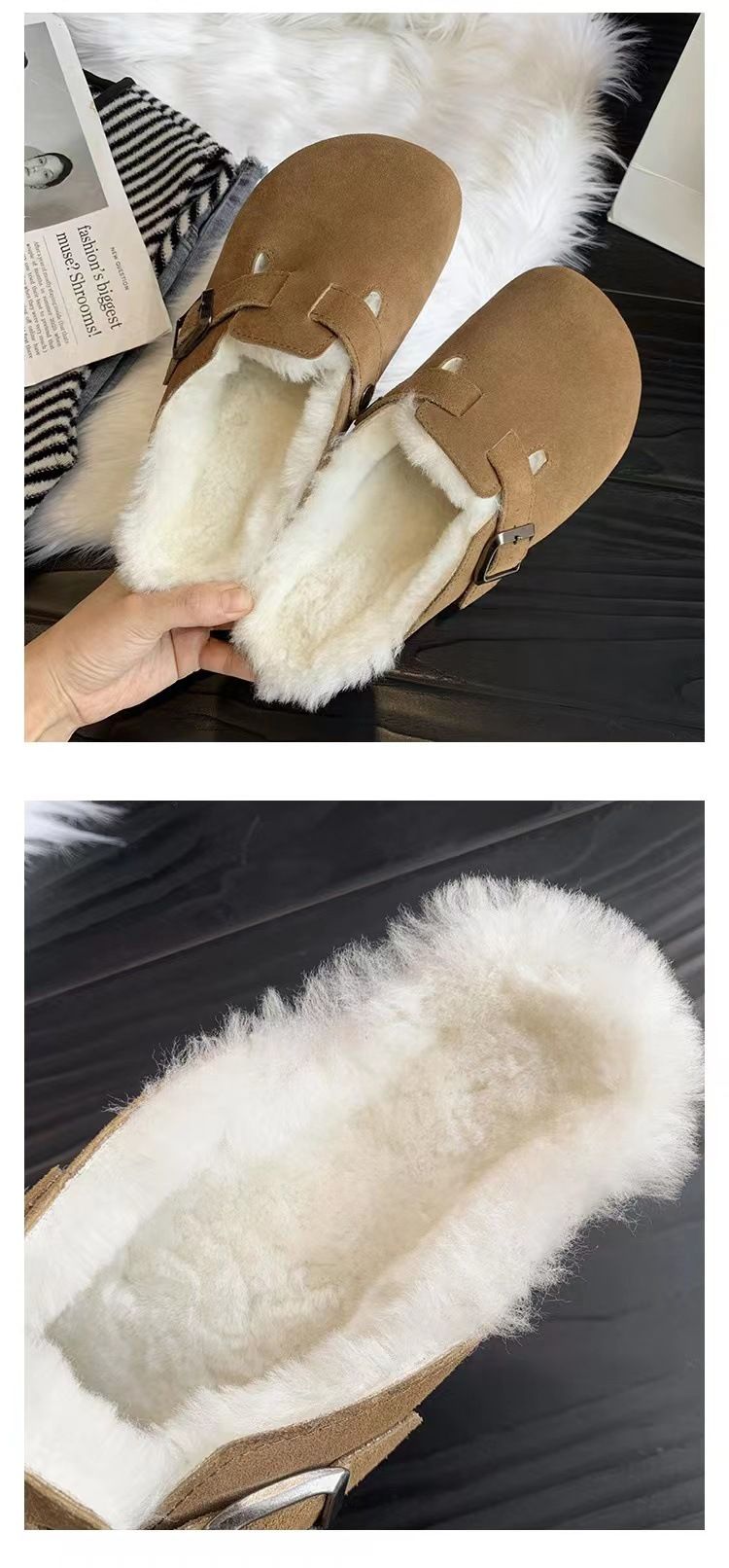 Naisten kengät 2024 syksyn ja talven uudet isot tohvelit naisille, joissa on litteä vyösolki, ulkokäyttöön, yksiosainen koko 45_voghion.com