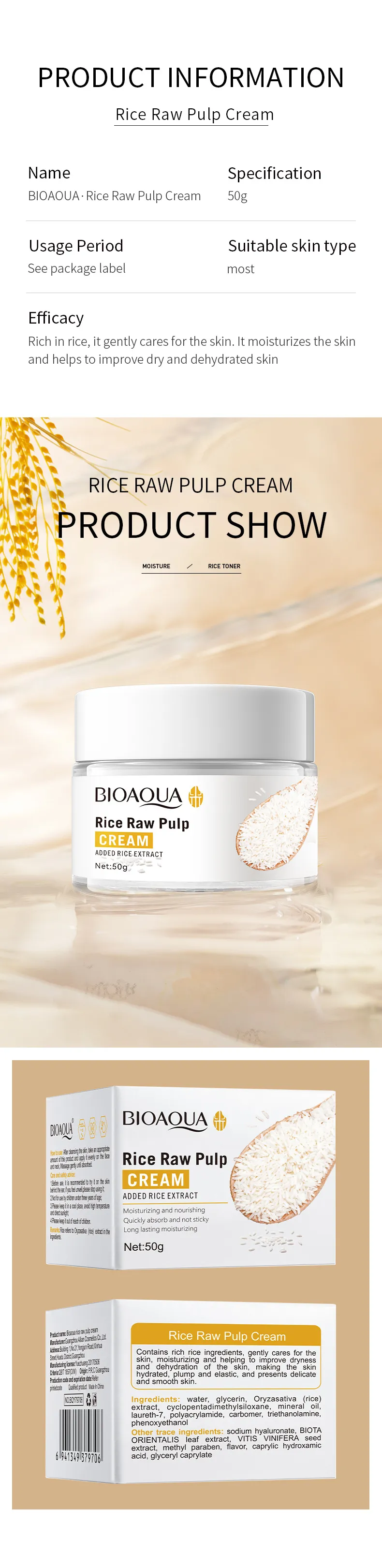 Nahahoolduskreemid Lotion Riisipüree näokreem Niisutav Noorendav Näohooldustooted_voghion.com