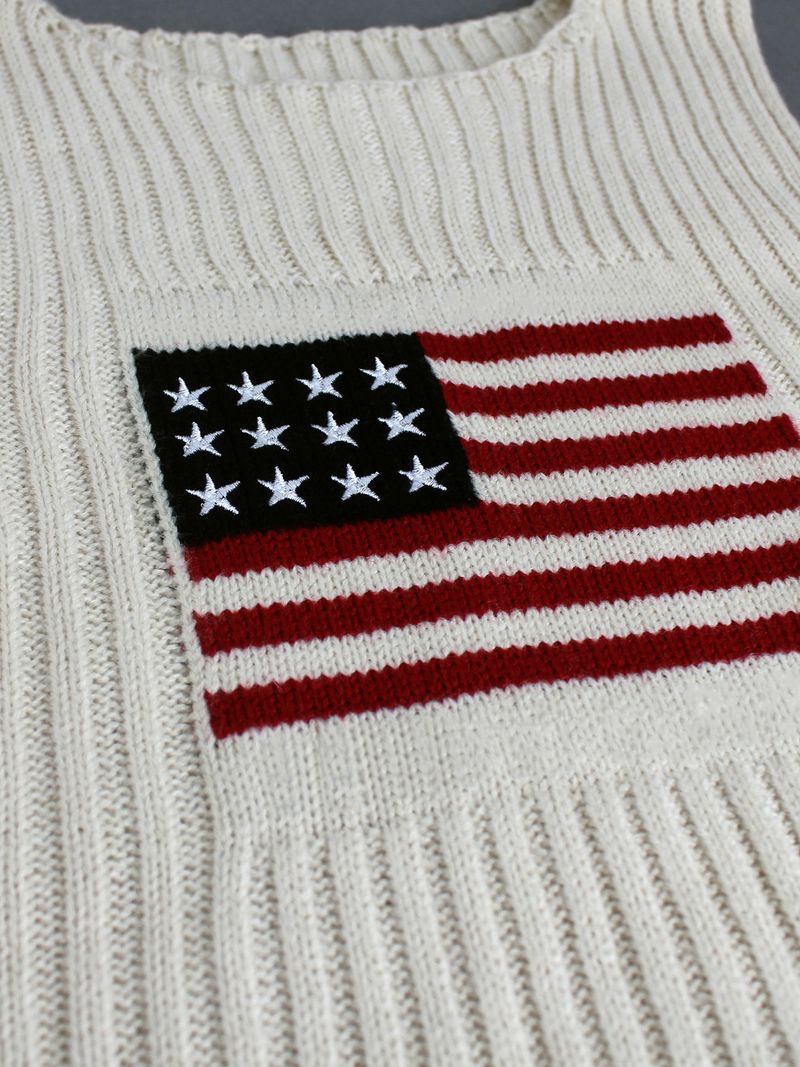 Pull tricoté pour femme, haut avec drapeau de l'indépendance américaine, gilet d'été_voghion.com