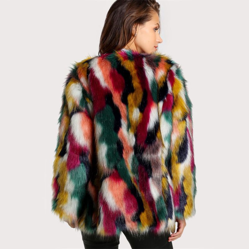 Colorful Fur Tops Hot Sale Faux Fur Round Collarless Coat Faux Fox Fur Winter Warm Mink Coat_voghion.com