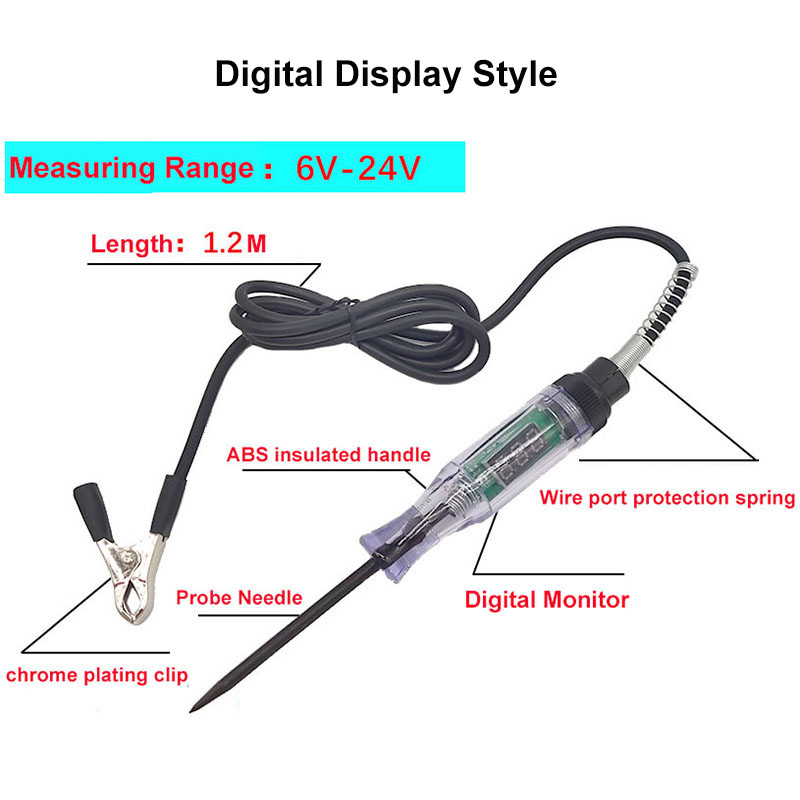 6V 12V 24V DC Auto Camion Tensione Circuito Tester Display Digitale Sonda Lunga Penna Lampadina Strumenti Diagnostici per Automobili Riparazione Auto_voghion.com