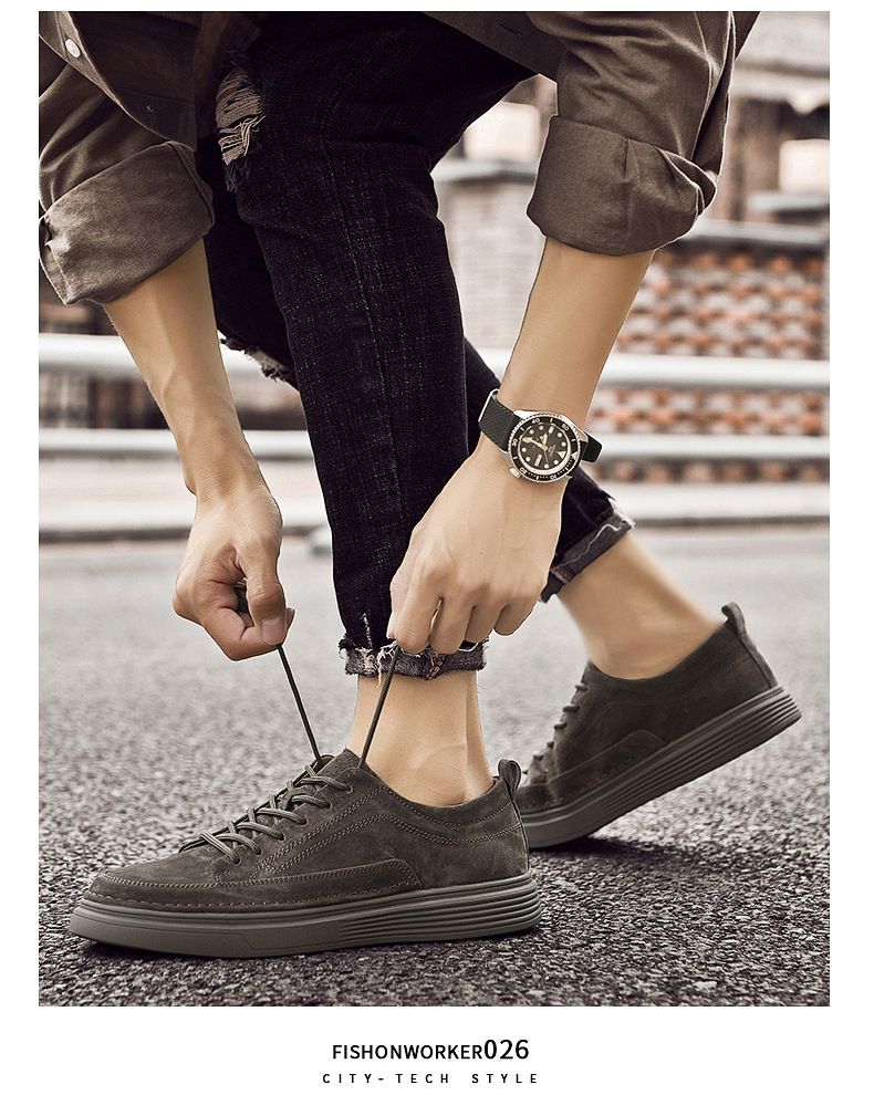 Herren-Freizeitschuhe, Boardschuhe, Sportschuhe für Herren, atmungsaktives, mattes Wildleder, flache, runde Zehenkappe_voghion.com