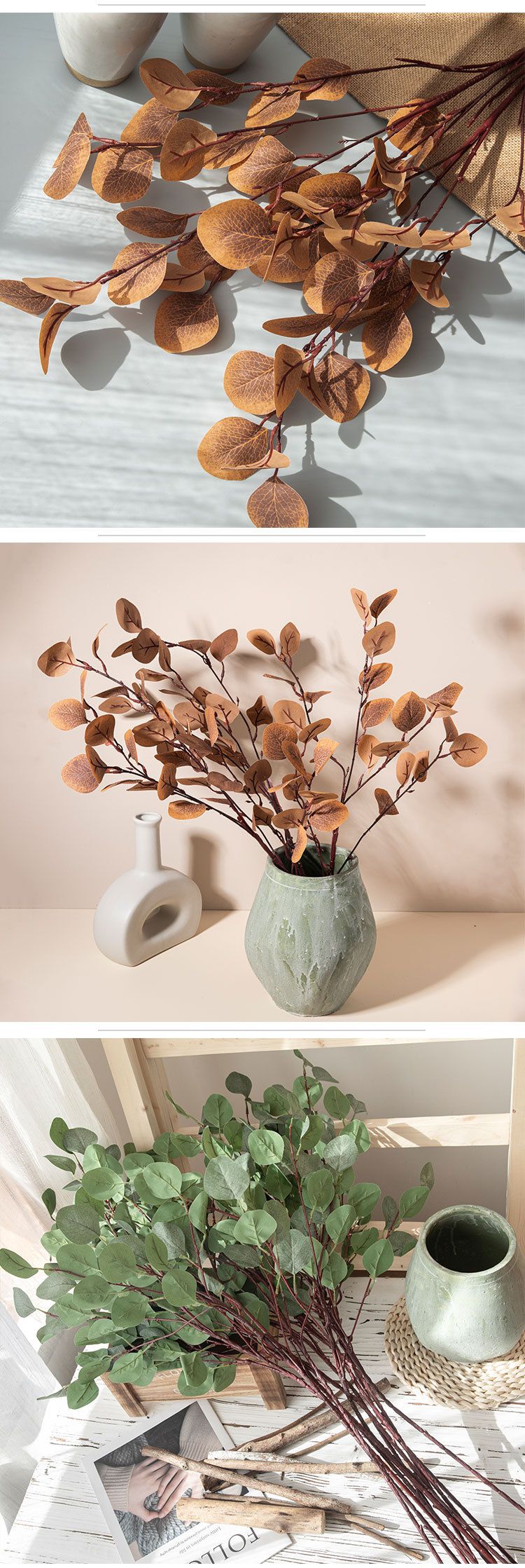 Kunstbloem eucalyptus blad bladgoud ginkgo blad fabrikant huisdecoratie plant muur kunstbloem MW26642_voghion.com