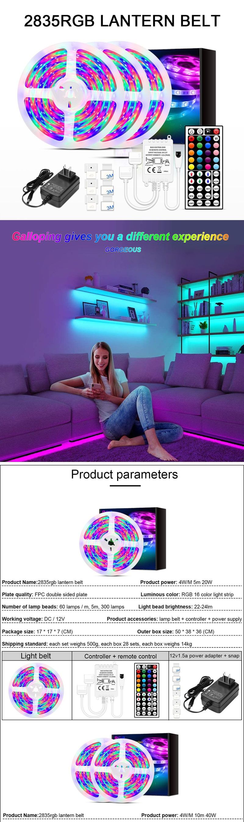 Led Bluetooth Olmayan Işık Şeridi 2835 Işık Şeridi Seti RGB Renkli Neon Işık Şeridi 10M300 Işıklar_voghion.com
