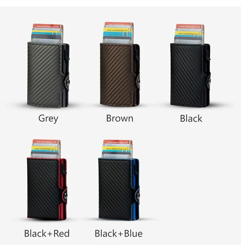 CASEKEY Porta carte di credito con protezione in fibra di carbonio Tarjetero Hombre Porta carte di credito pop-up sottile in pelle con scatola singola RFID_voghion.com