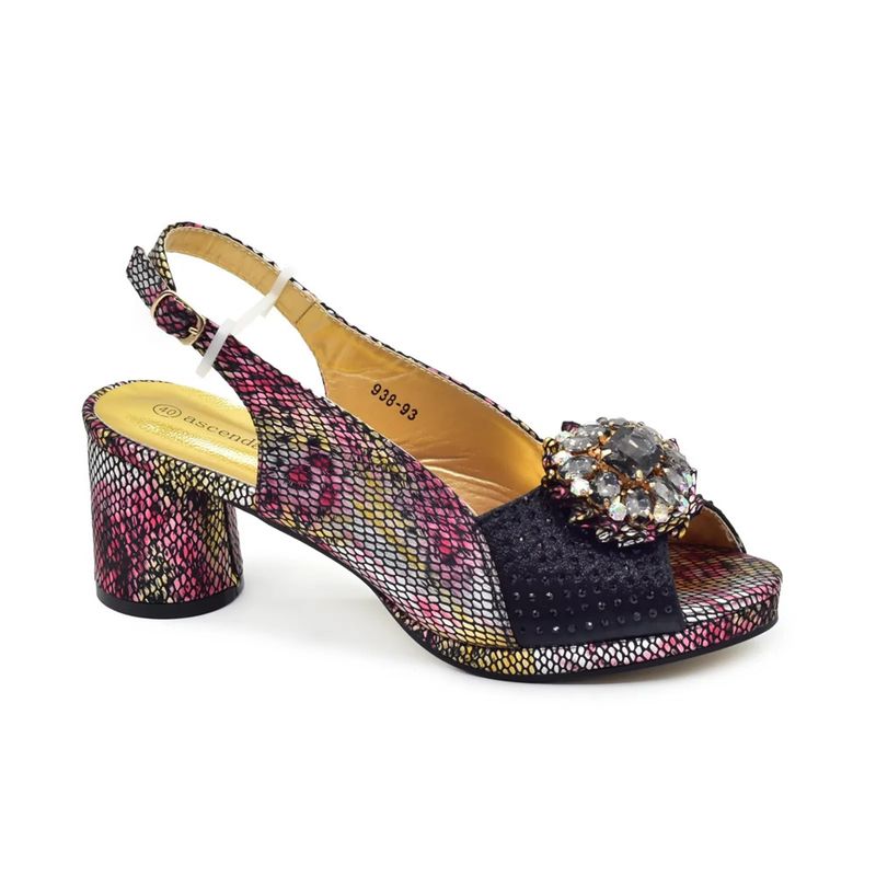 The party match high heeled diamond round toed fish mouth back slip buckle sandals with diamond handbag set is fashionable and versatile_voghion.com