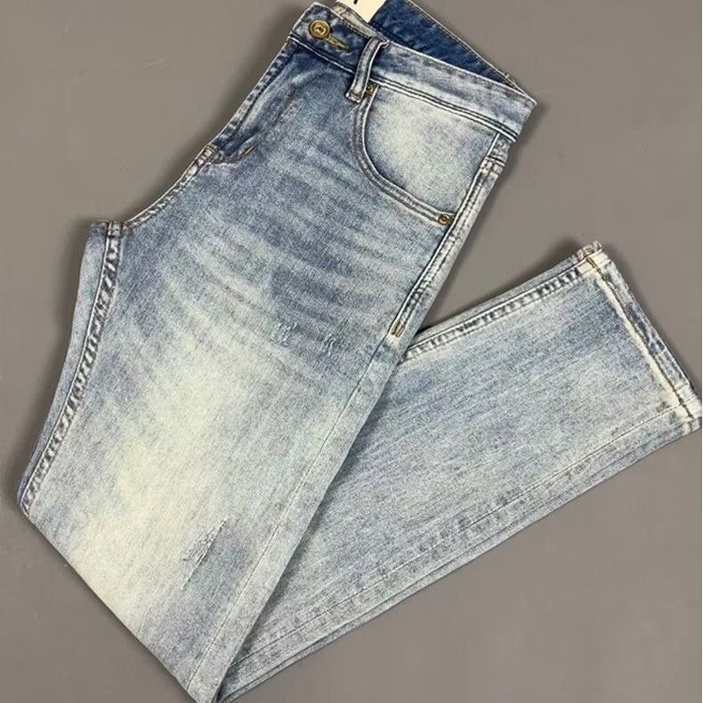 Abbigliamento maschile Jeans retrò ricamati lavati Pantaloni dritti elasticizzati casual slim di alta qualità alla moda da uomo_voghion.com