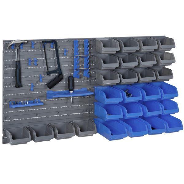 DURHAND Pegboard Organizer Kit 44 Pieces Wall Mounted Tool Storage Rack With Bins Hooks Blue_voghion.com