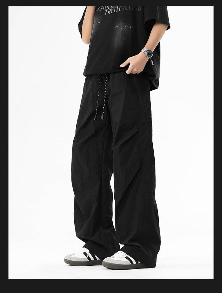 Herren Sommer Freizeithose Plissee Arbeitshose Lockere Hose mit weitem Bein_voghion.com