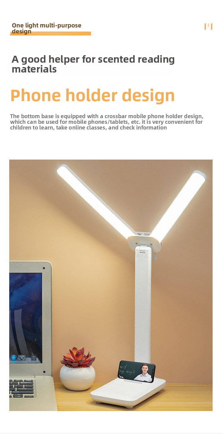 Faltbare LED-Schreibtischlampe mit USB-Aufladung, 360° verstellbarem Doppelkopf, Touch-Steuerung und Augenschutz, Helligkeit der Klasse AA, 90+ CRI, EU-CE-zertifiziert_voghion.com