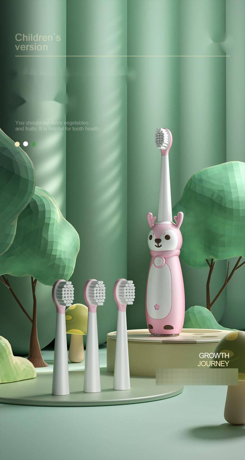Cepillo de dientes eléctrico para niños con cerdas suaves, diseño de dibujos animados para edades de 5 a 12 años, certificado CE para una limpieza suave y eficaz._voghion.com