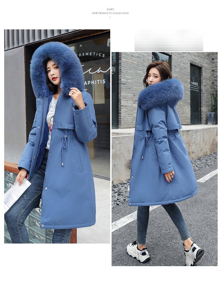 Women’s Korean-Style Winter Jacket – Thickened Cotton Parka, Mid-Length Waist Coat (Khaki/Red/Black/Pea Green/Bluish)_voghion.com
