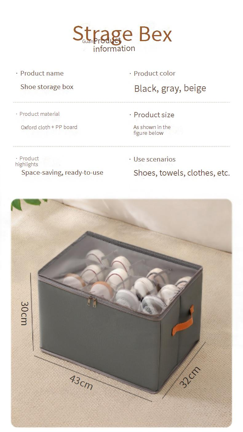 Boîte à chaussures pliable en tissu avec couvercle transparent – Organiseur respirant à compartiments multiples pour chaussures et accessoires (43 × 32 × 30 cm, lavable, empilable)_voghion.com