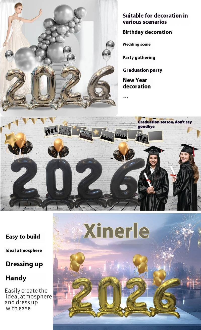 32 Zoll große Stand-Up-Folien-Zahlenballons für Geburtstag, Hochzeit, Weihnachten, Neujahr, Valentinstag – Silber, Gold, Schwarz_voghion.com