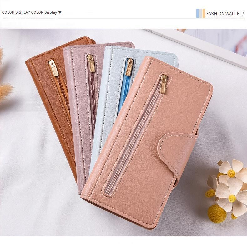ENMEX Slim Women's Long Wallet With Multiple Card Slots – Lightweight PU Leather Bifold Wallet (Black/Tan/Red/Blue/Purple/White/Pink)_voghion.com