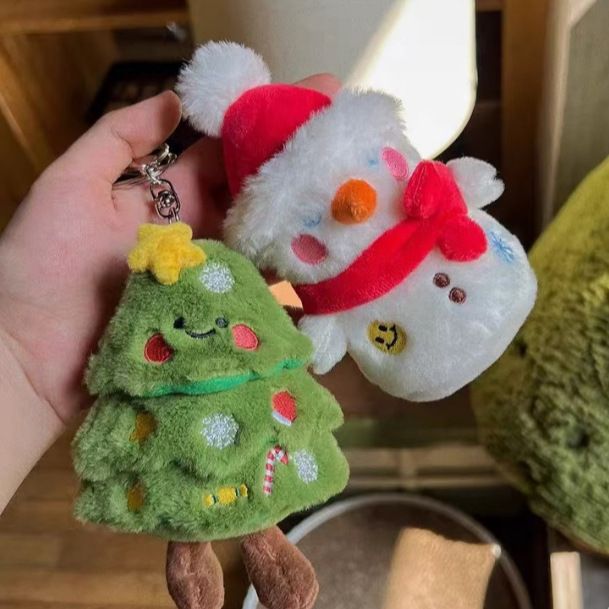 Christmas Tree & Snowman Plush Ornament - Festive Holiday Decor For Bags Home & Gifts (8cm Ultra-Soft Short Plush PP Cotton Filling)_voghion.com