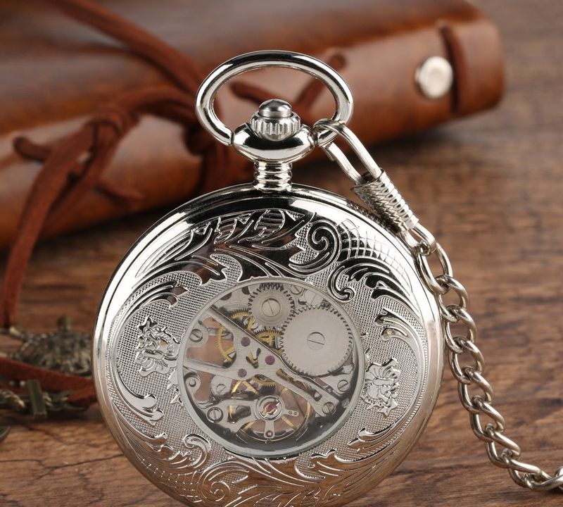 Montre de poche mécanique automatique à chiffres romains vintage avec chaîne serpent - Cadeau classique Montre mécanique classique à chiffres romains simples_voghion.com