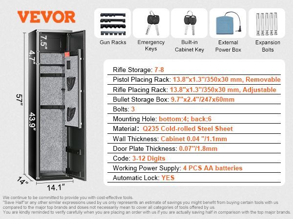 VEVOR 6 Rifles Gun Safe, Rifle Safe With Fingerprint & Digital Keypad Lock, Gun Storage Cabinet For Shotguns With Built-in Storage Locker, Removable Storage Shelf For Home Long Gun And Pistols_voghion.com
