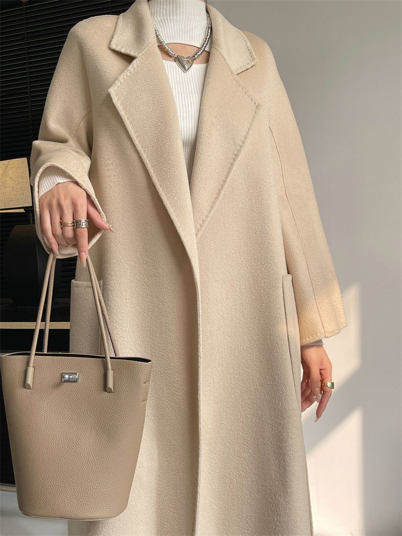 Handgefertigter doppelseitiger Wollpullover für Damen mit Wasser-Moiré-Mantel, Wolle und Kaschmir, große Kleidung_voghion.com