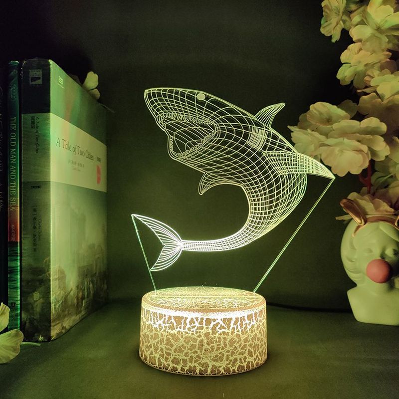 Lampada da tavolo decorativa a forma di squalo, creativa, a LED, colorata, atmosfera, animale, decorazione da scrivania, camera da letto, comodino, USB, notte_voghion.com