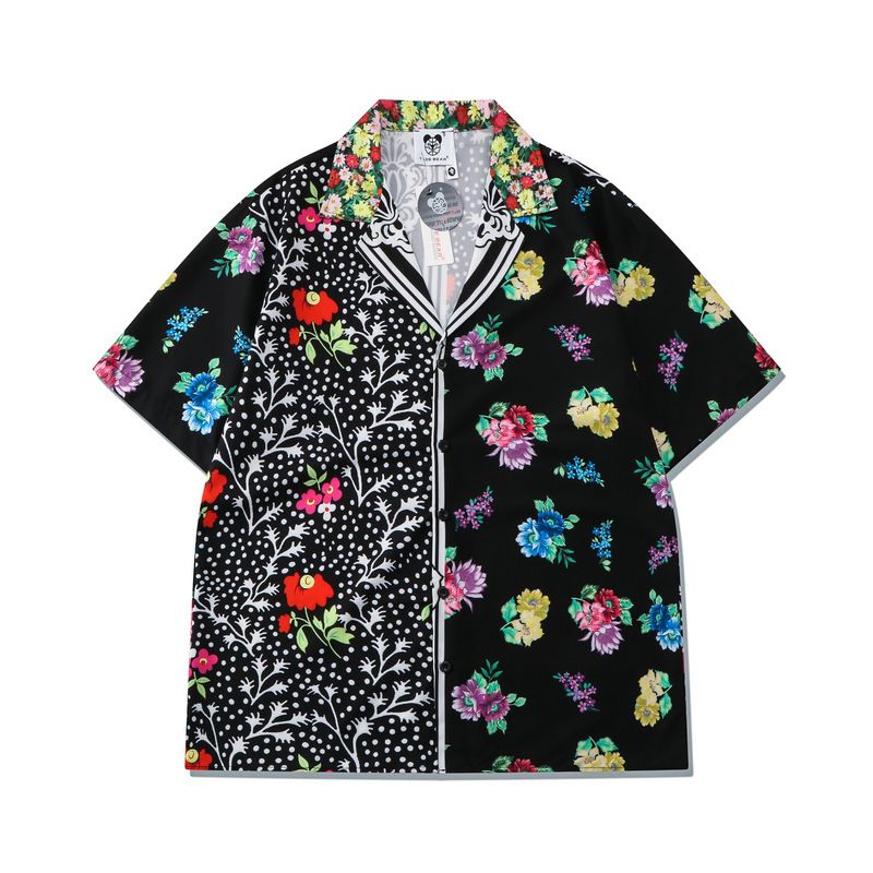 Roupas masculinas high street floral camisa terno retro floral impressão completa posicionamento camisa casual cardigan shorts combinando masculino_voghion.com