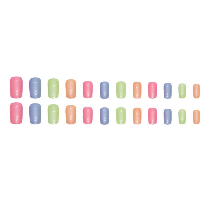 Mittellange europäische quadratische Regenbogen-Aurora-Nagelkunst-Nischen-Instagram-Stil, einfarbig, vielseitig tragbar_voghion.com