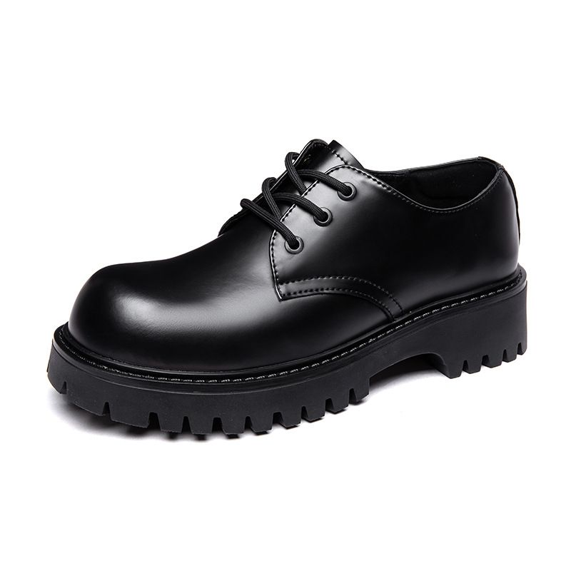 Derby Schuhe Herren Paris Mickey Rundkopf Big Head Casual Lederschuhe Plateauhöhe Schwarz Matt_voghion.com
