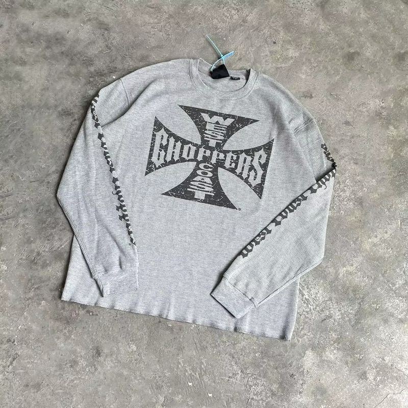 T-shirt a maniche lunghe da uomo, modello Waffle, modello Cross Border Trendy Brand WCC, stile retrò americano vintage in sanscrito_voghion.com